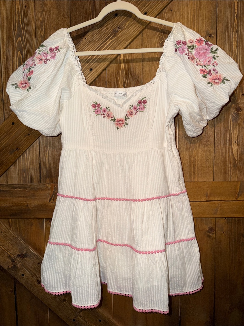 Altar'd State White Mini Dress with Pink Trim - Picture 5 of 11